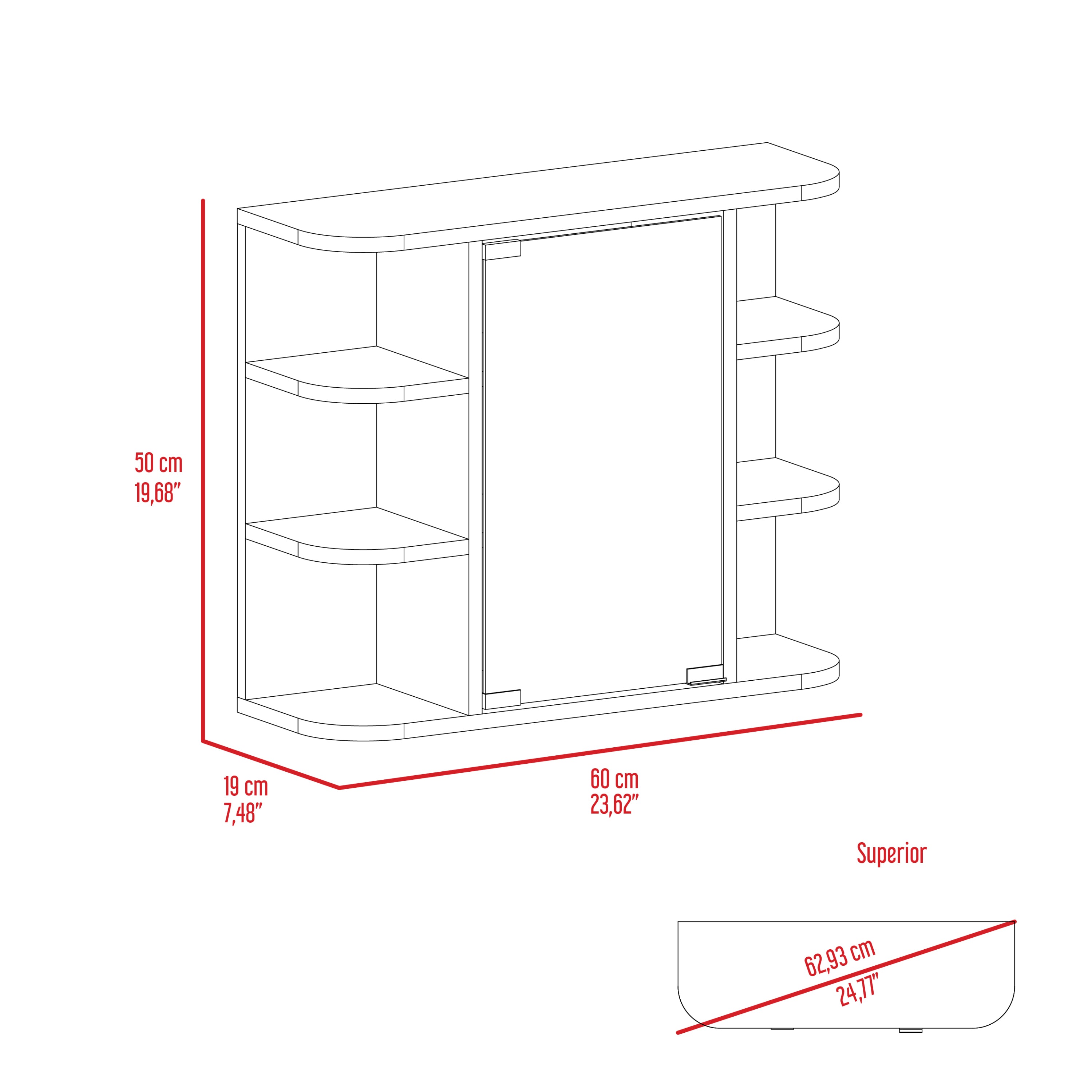 Medicine Cabinet, Six External Shelves Mirror, Three Internal Shelves