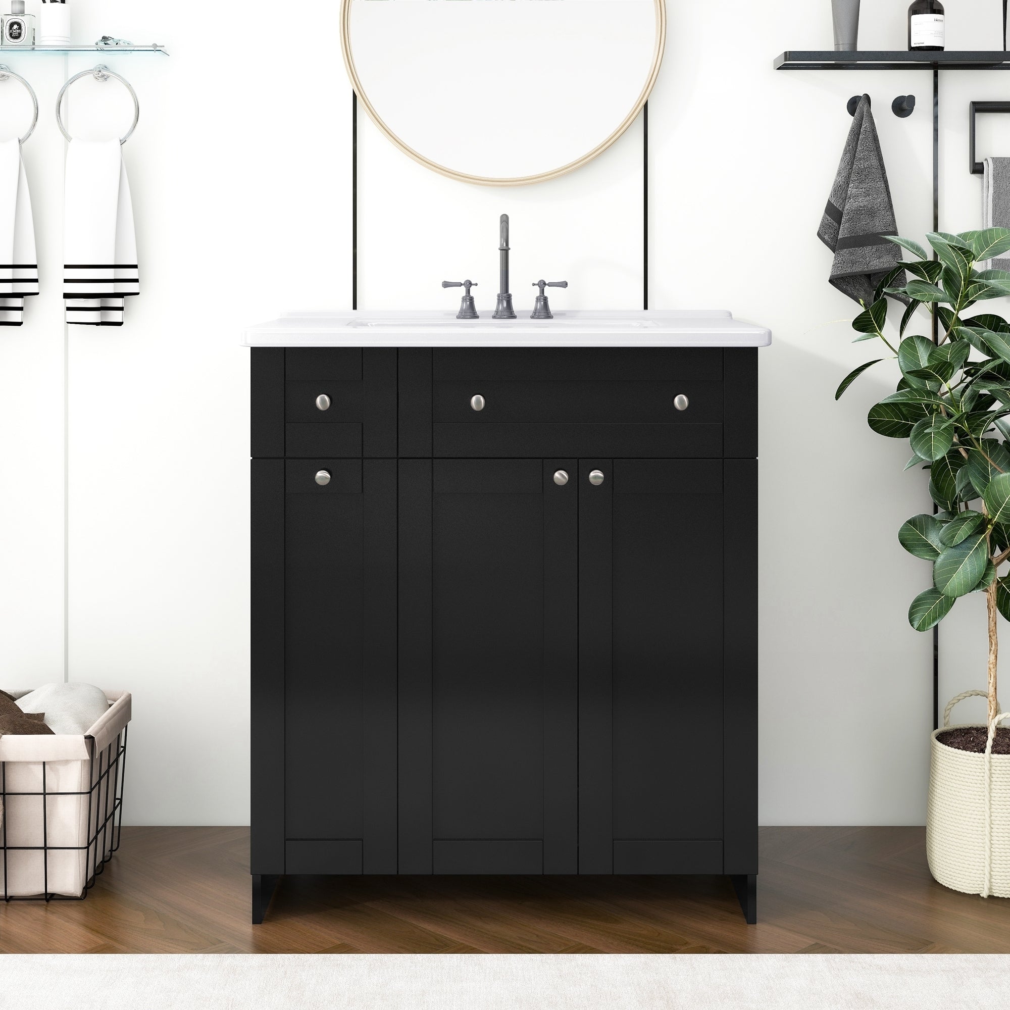 30-Inch Black Bathroom Vanity with Ceramic Sink Combo