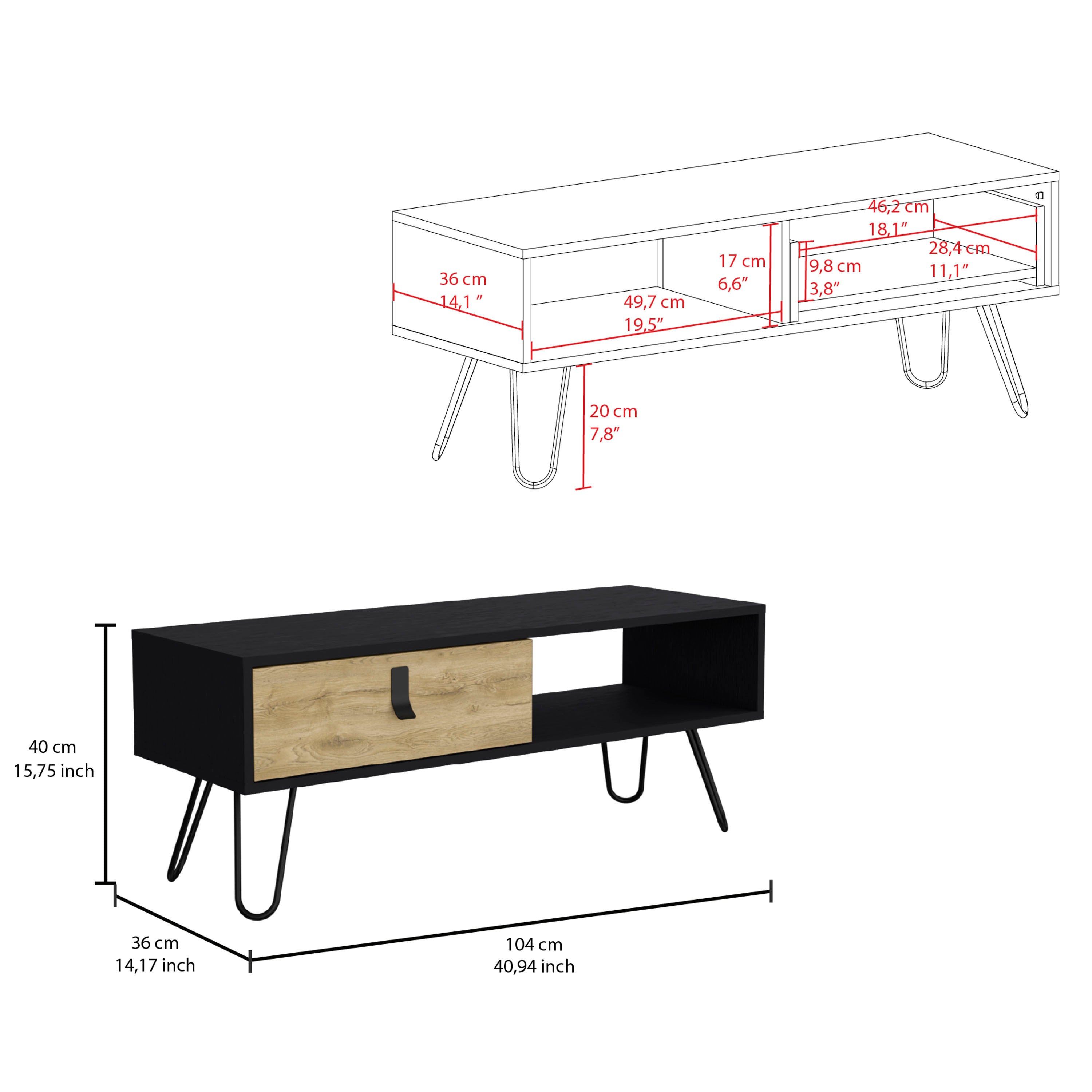 Coffee Table with Hairpin Legs and Ample Storage Drawer