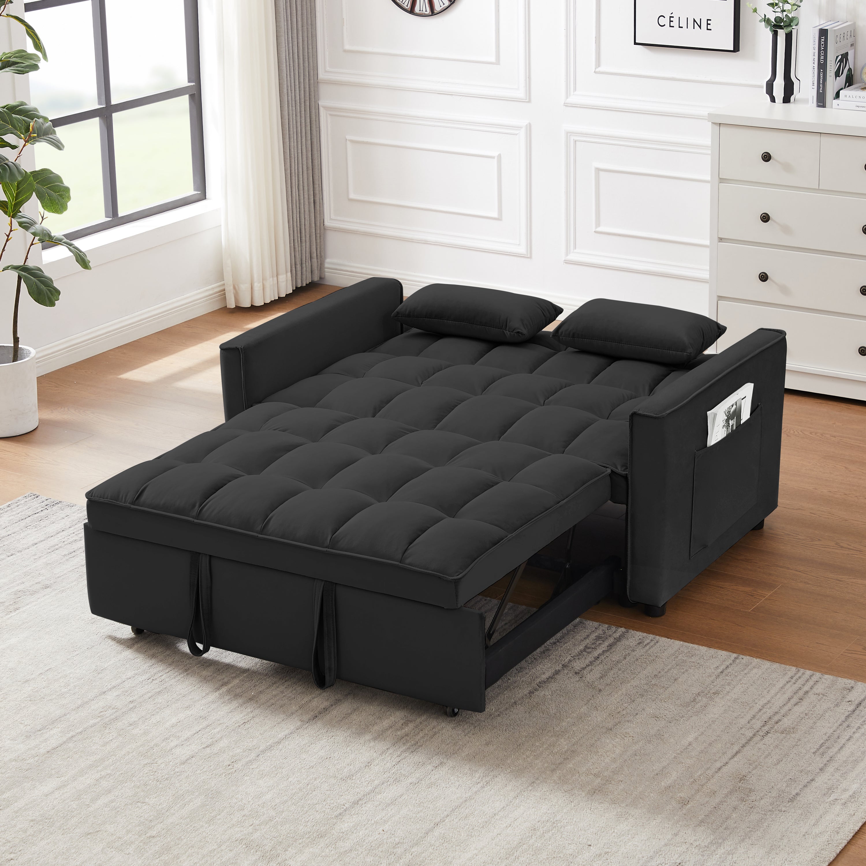 Modern Velvet Loveseat Futon Sofa Couch w/Pullout Bed