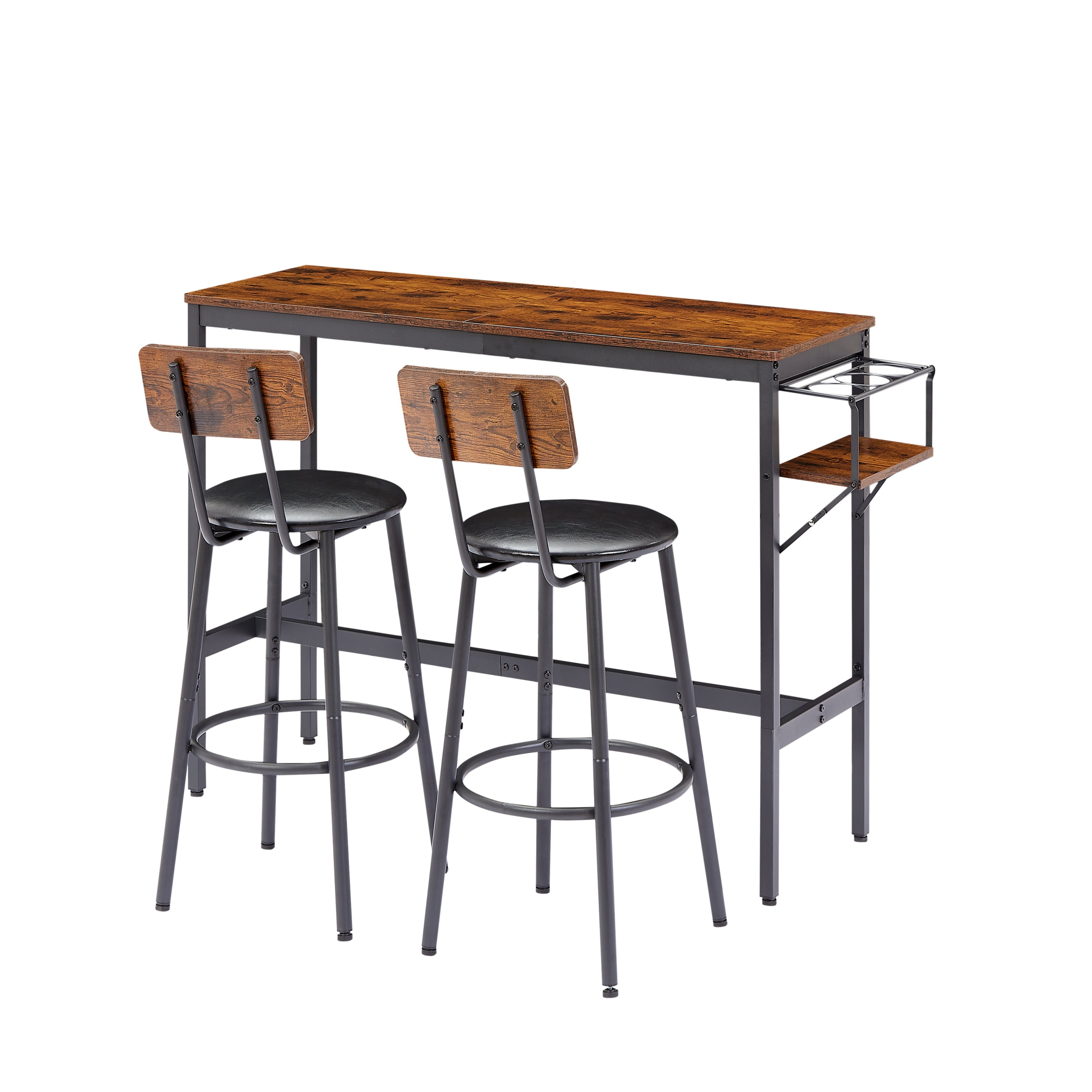 Bar Table Set with wine bottle storage rack. 47.24'' L x 15.75'' W x 35.43'' H.