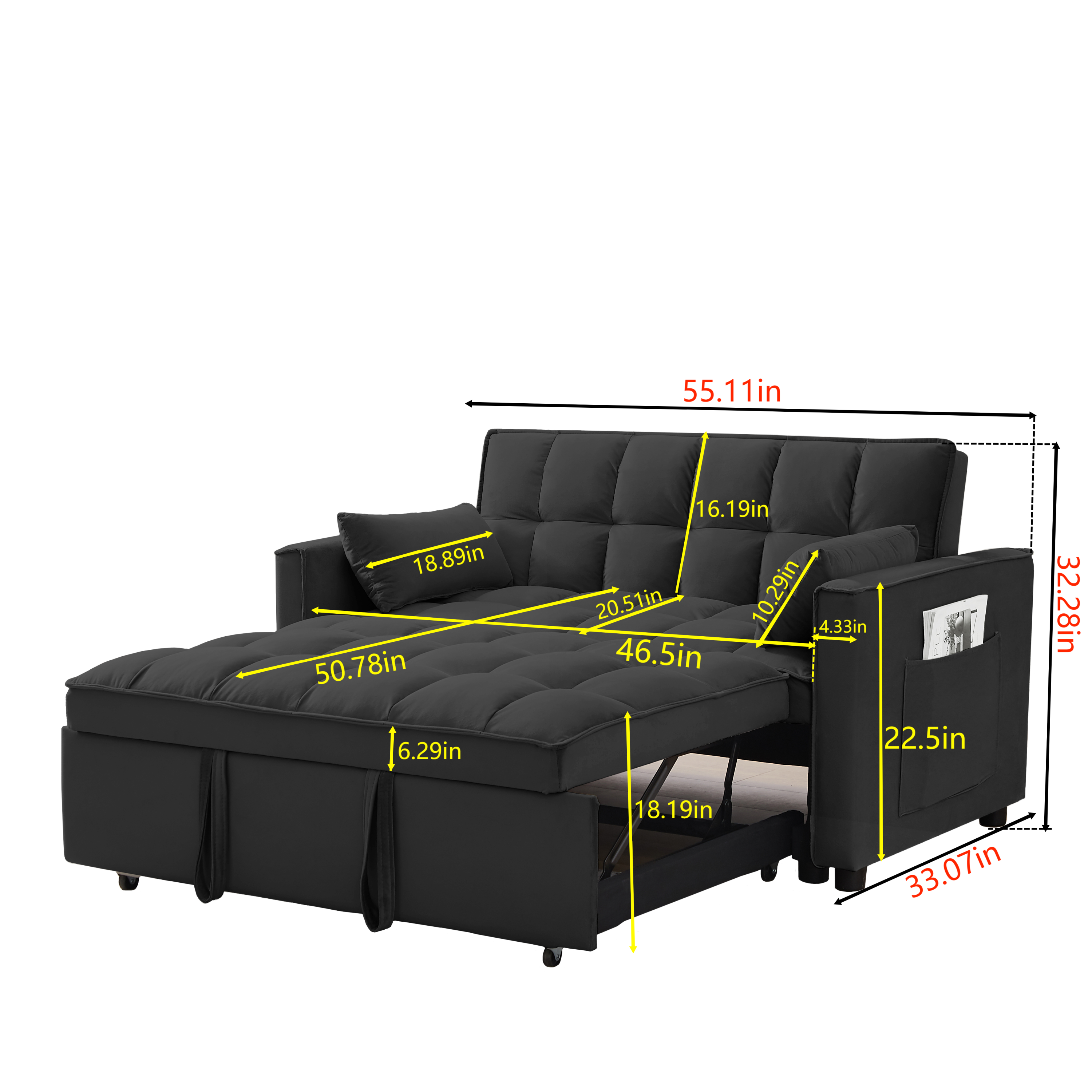 Modern Velvet Loveseat Futon Sofa Couch w/Pullout Bed