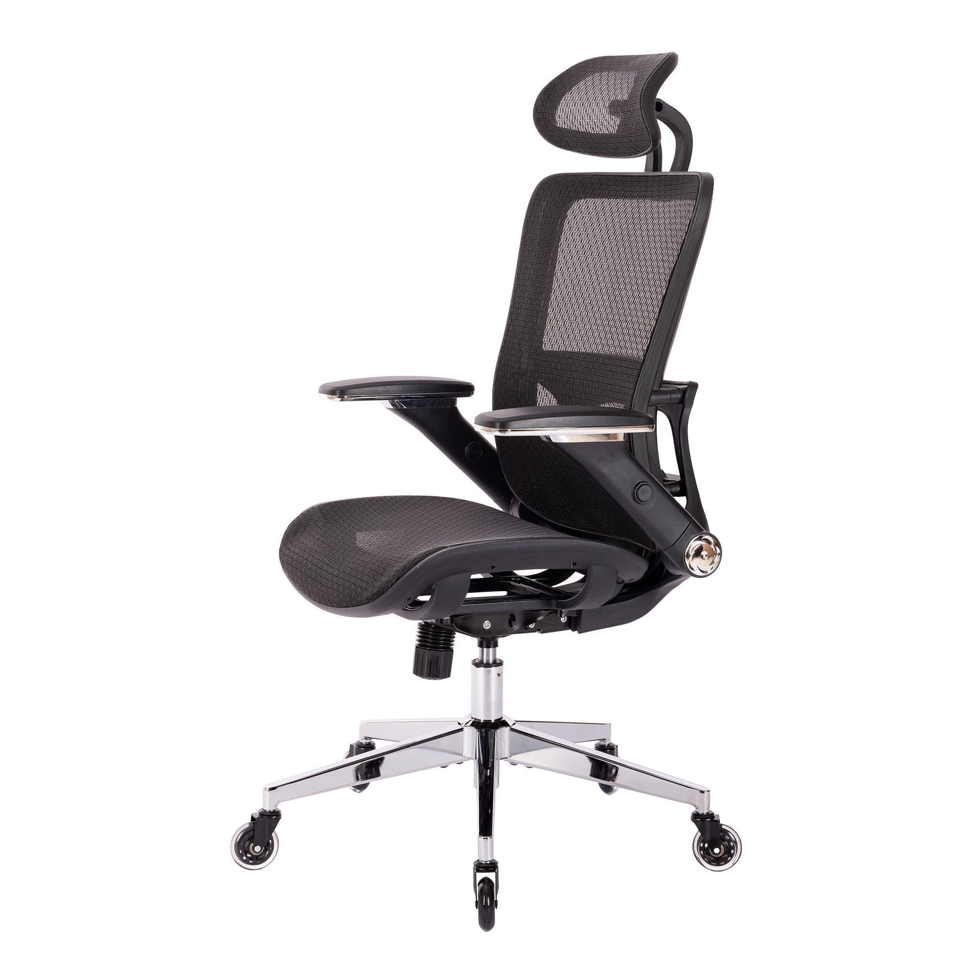 Black Ergonomic Mesh Office Chair, High Back - Adjustable Headrest with Flip-Up Arms, Tilt and lock Function, Lumbar Support and blade Wheels