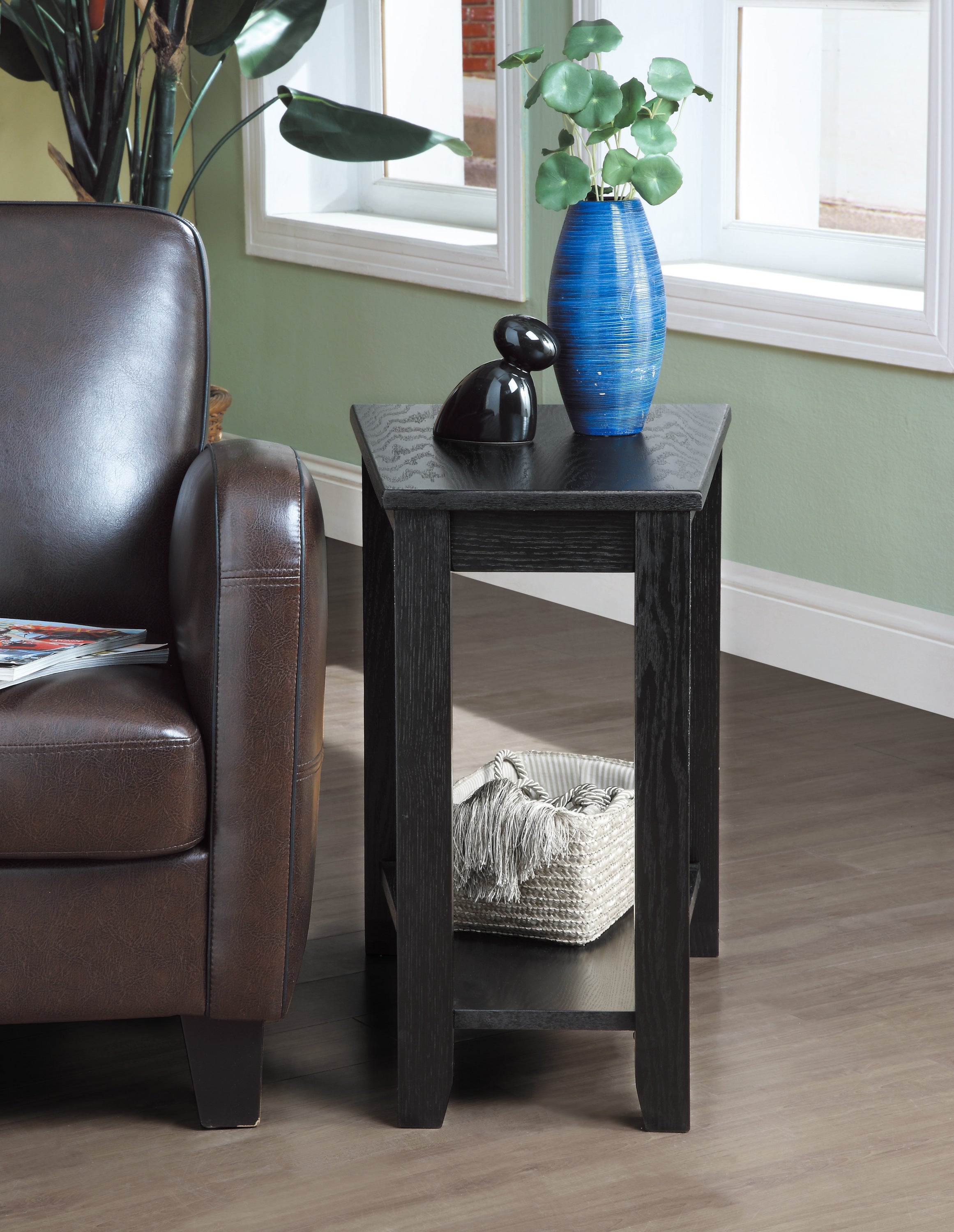 Chairside Table with Lower Shelf Wedge Shape Wooden Furniture