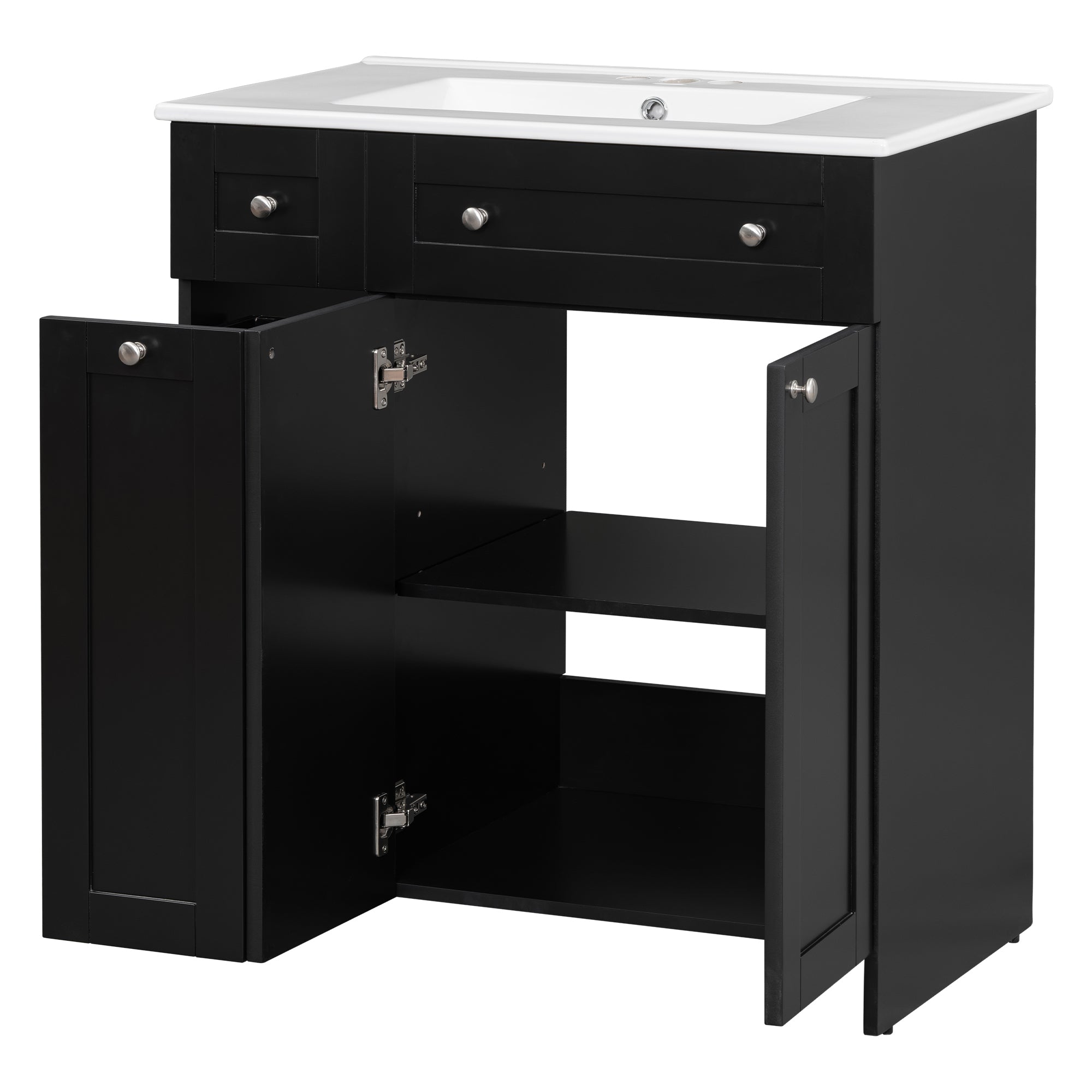 30-Inch Black Bathroom Vanity with Ceramic Sink Combo