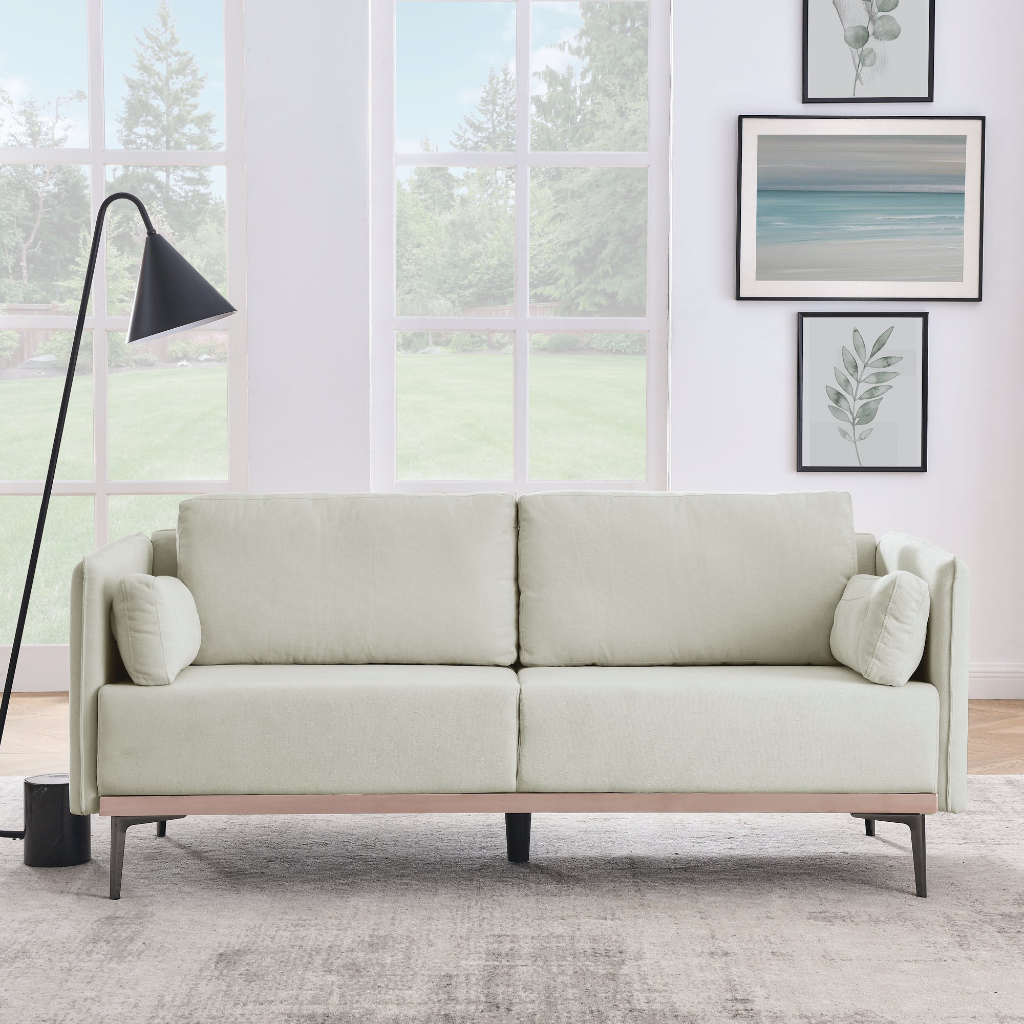 Modern Sofa 3-Seat Couch with Stainless Steel Trim and Metal Legs