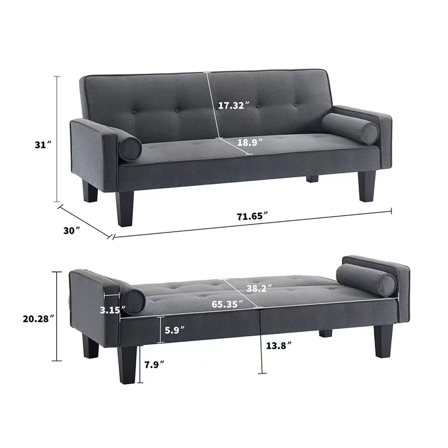 Futon Sofa Bed Convertible Couch Bed with Armrests