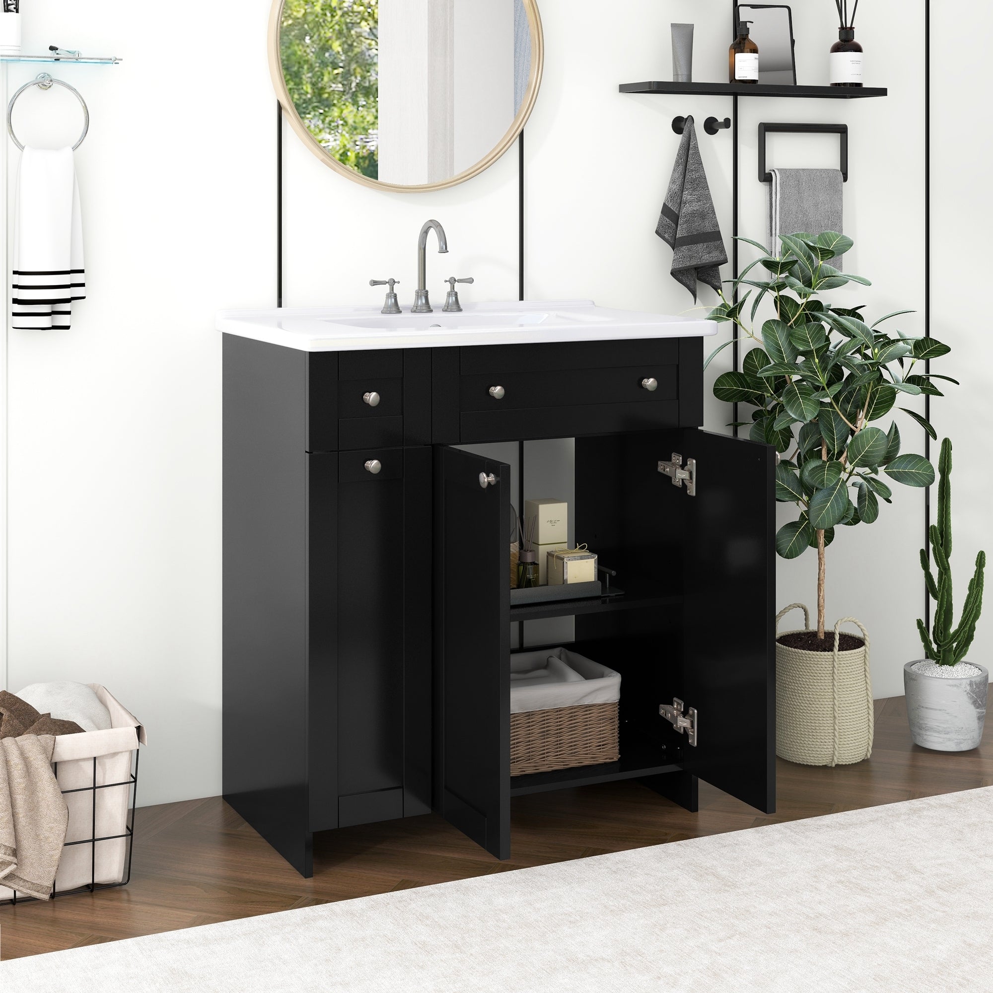 30-Inch Black Bathroom Vanity with Ceramic Sink Combo