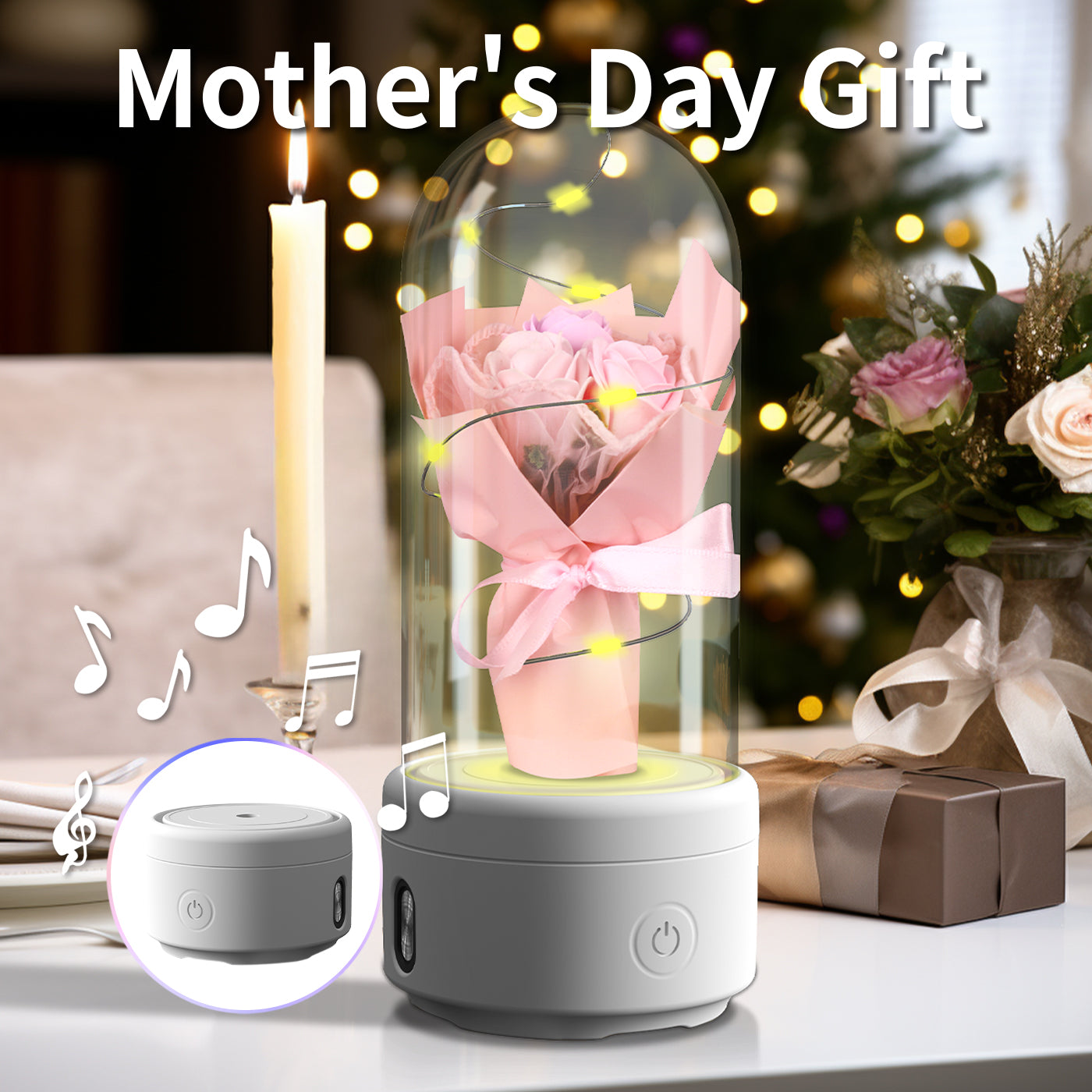 Creative 2 In 1 Bouquet LED Light And Bluetooth Speaker Mother's Day Gift Rose Luminous Night Light Ornament