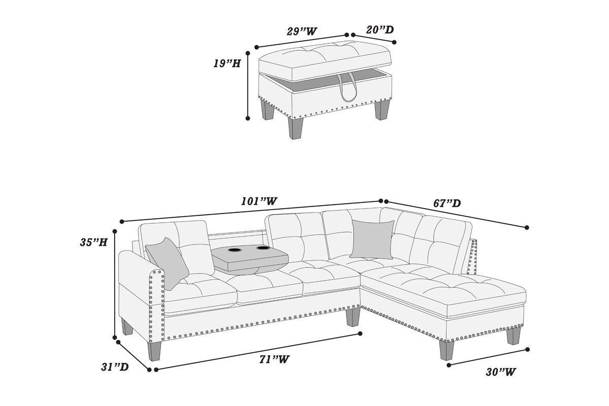 Faux Leather Living Room Furniture 3-PCS Sectional Sofa Set