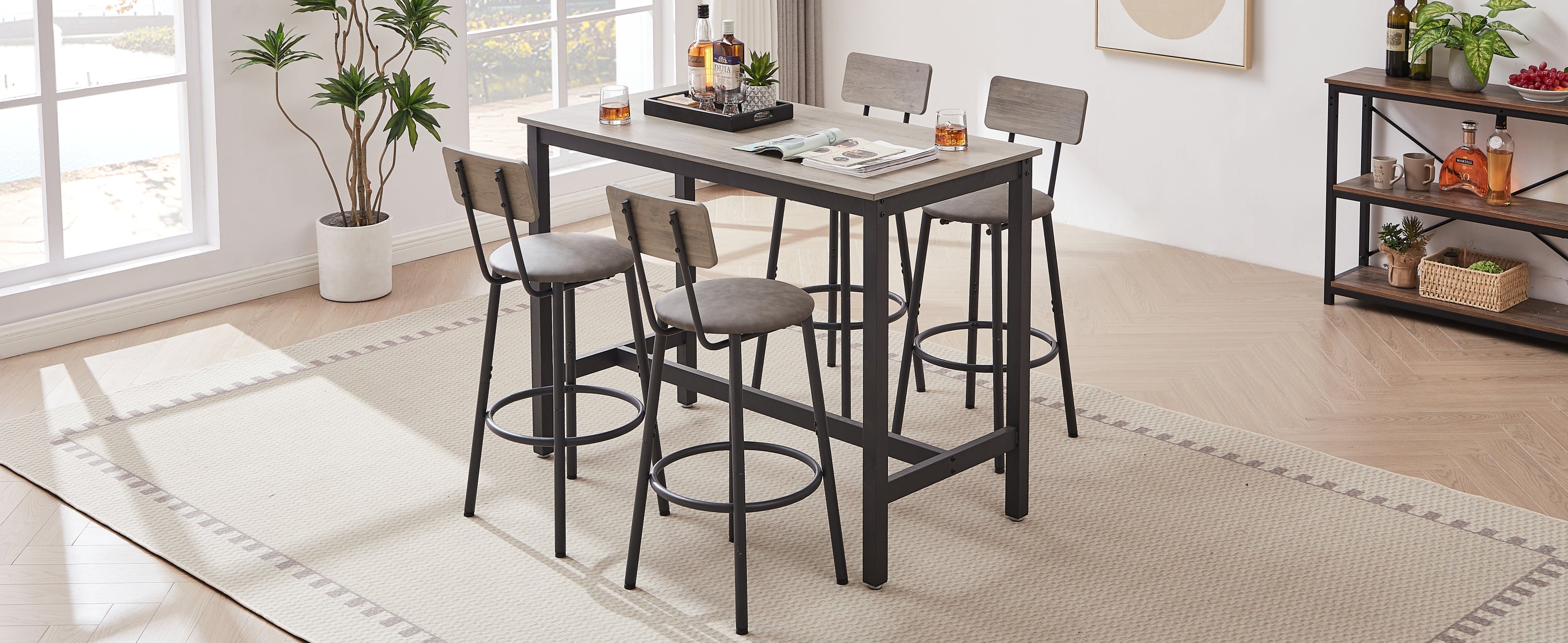 Bar Table Set with 4 Bar stools