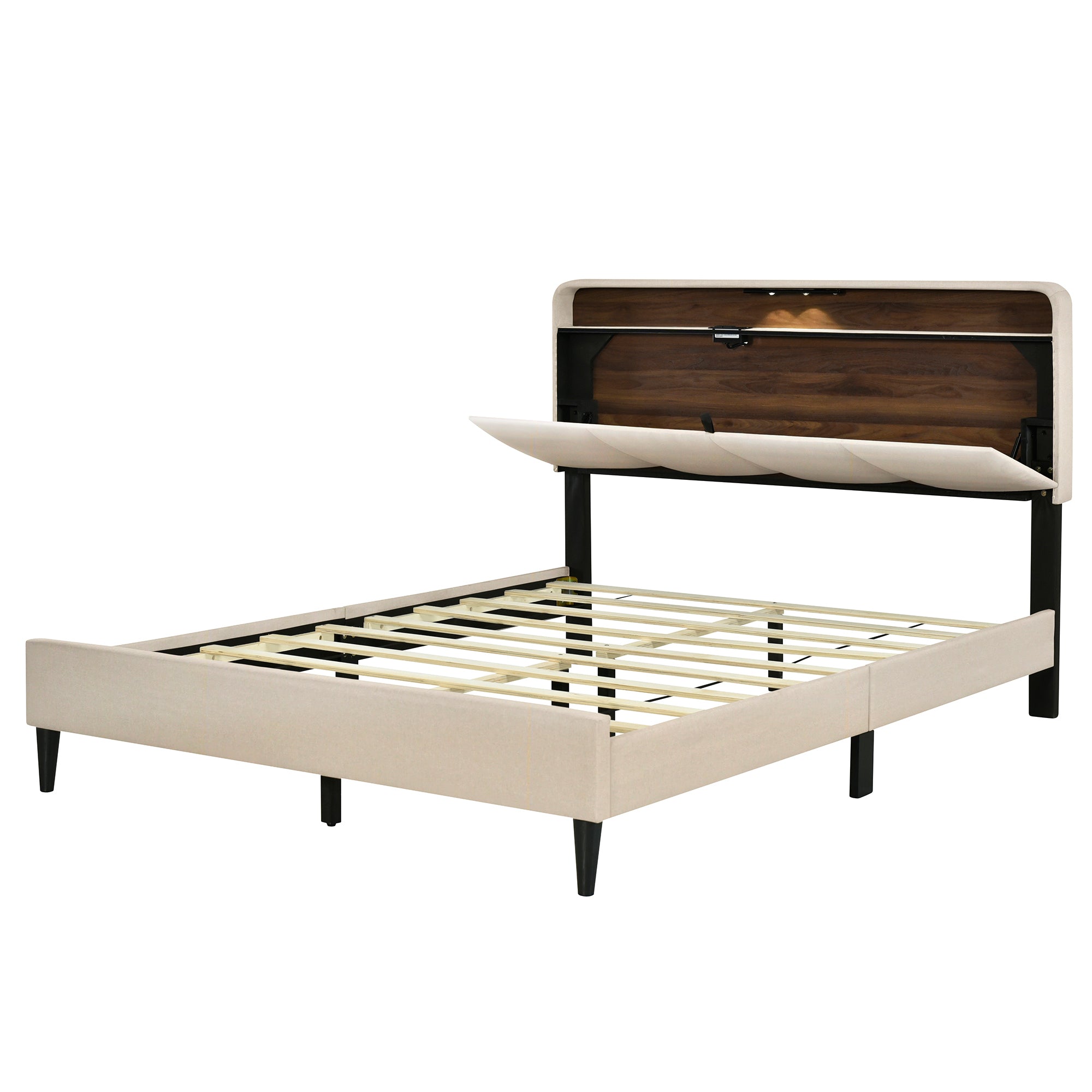 Queen size Upholstered Platform Bed with Storage Headboard, Sensor Light and a set of Sockets and USB Ports