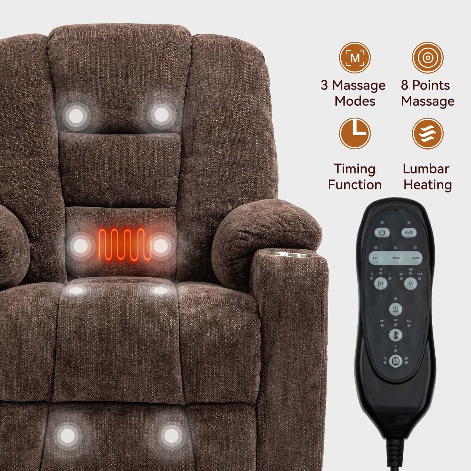 Large Power Lift Recliner Chair with Massage and Heat