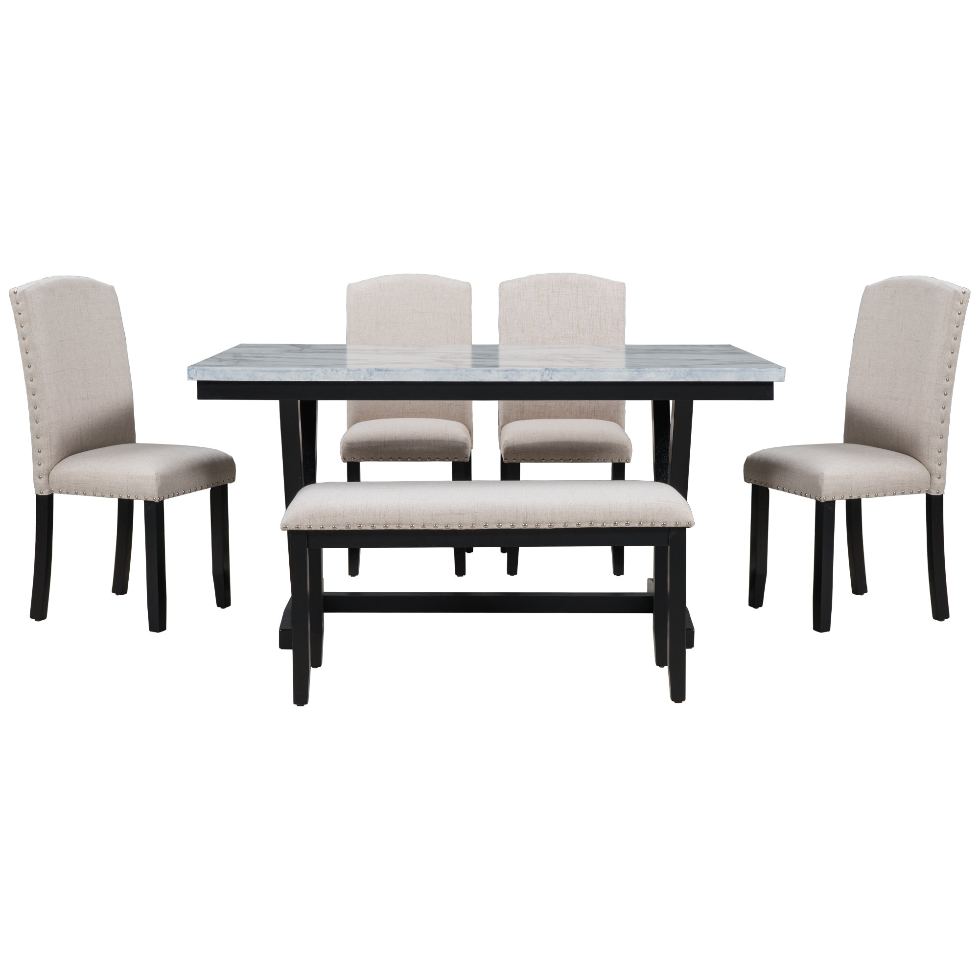 Modern Style 6-piece Dining Table with 4 Chairs & 1 Bench