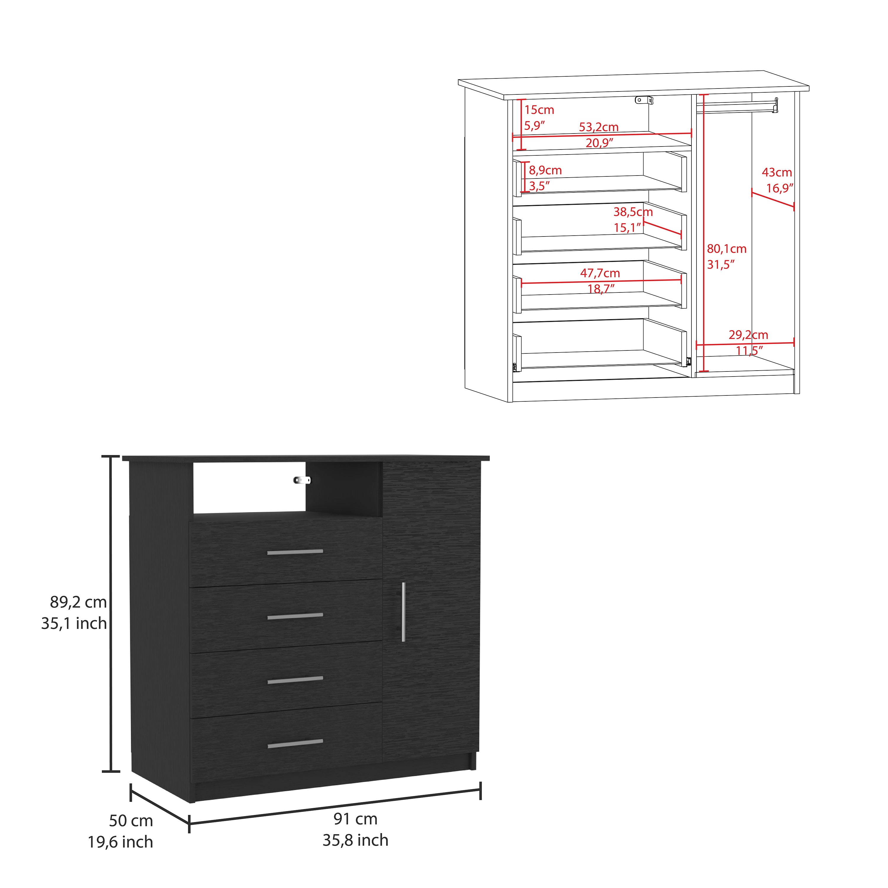 4 Drawer Dresser, Single Door Cabinet