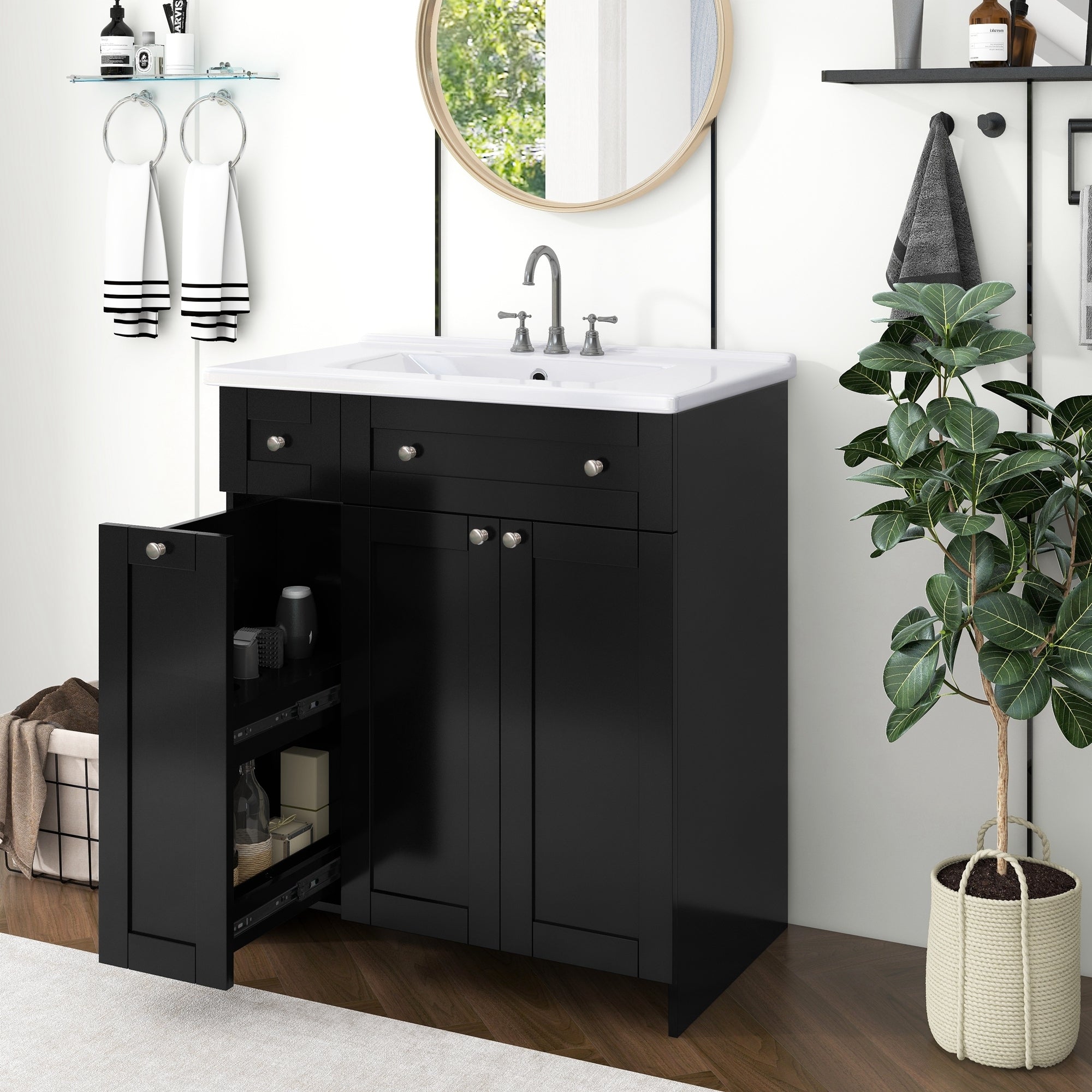 30-Inch Black Bathroom Vanity with Ceramic Sink Combo