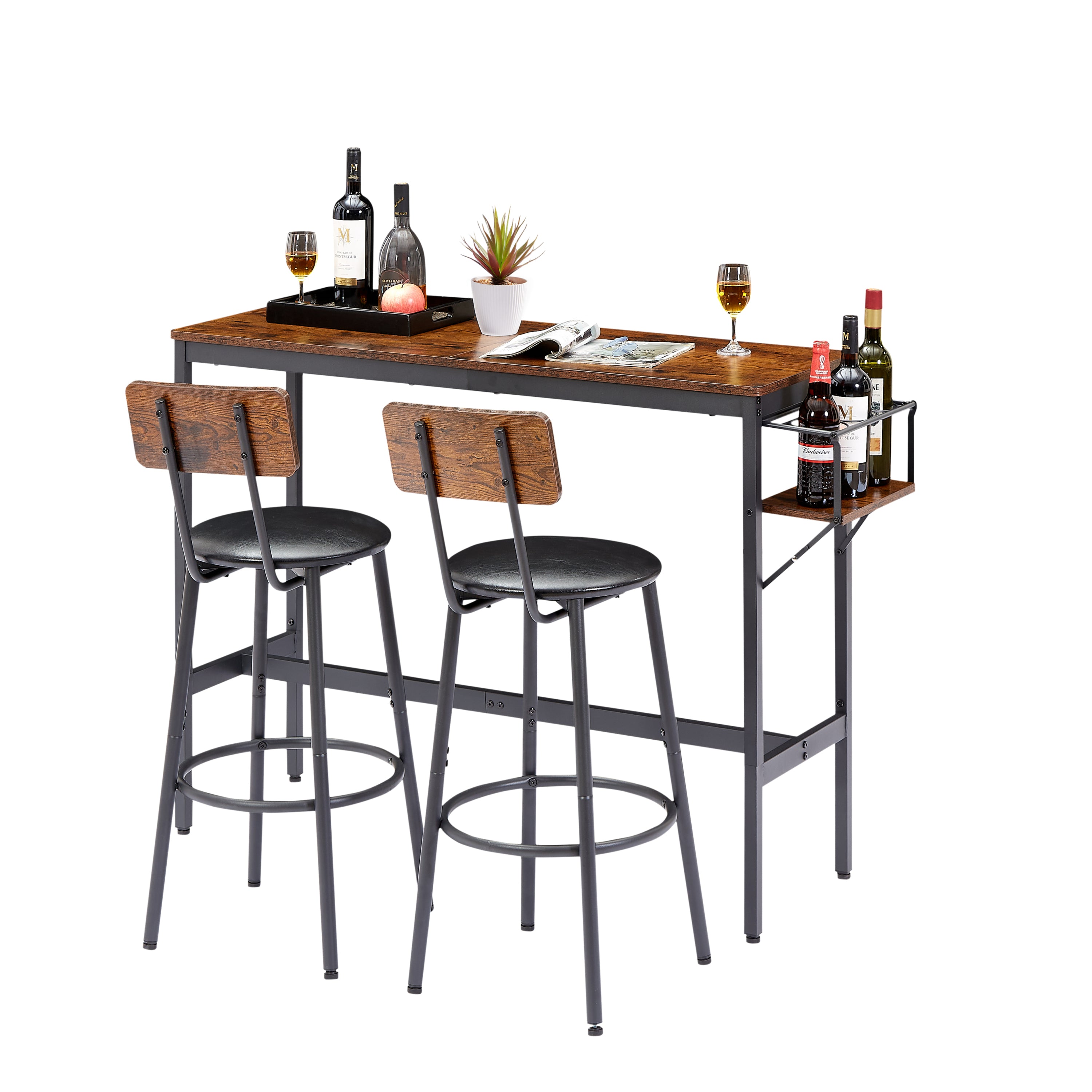 Bar Table Set with wine bottle storage rack. 47.24'' L x 15.75'' W x 35.43'' H.