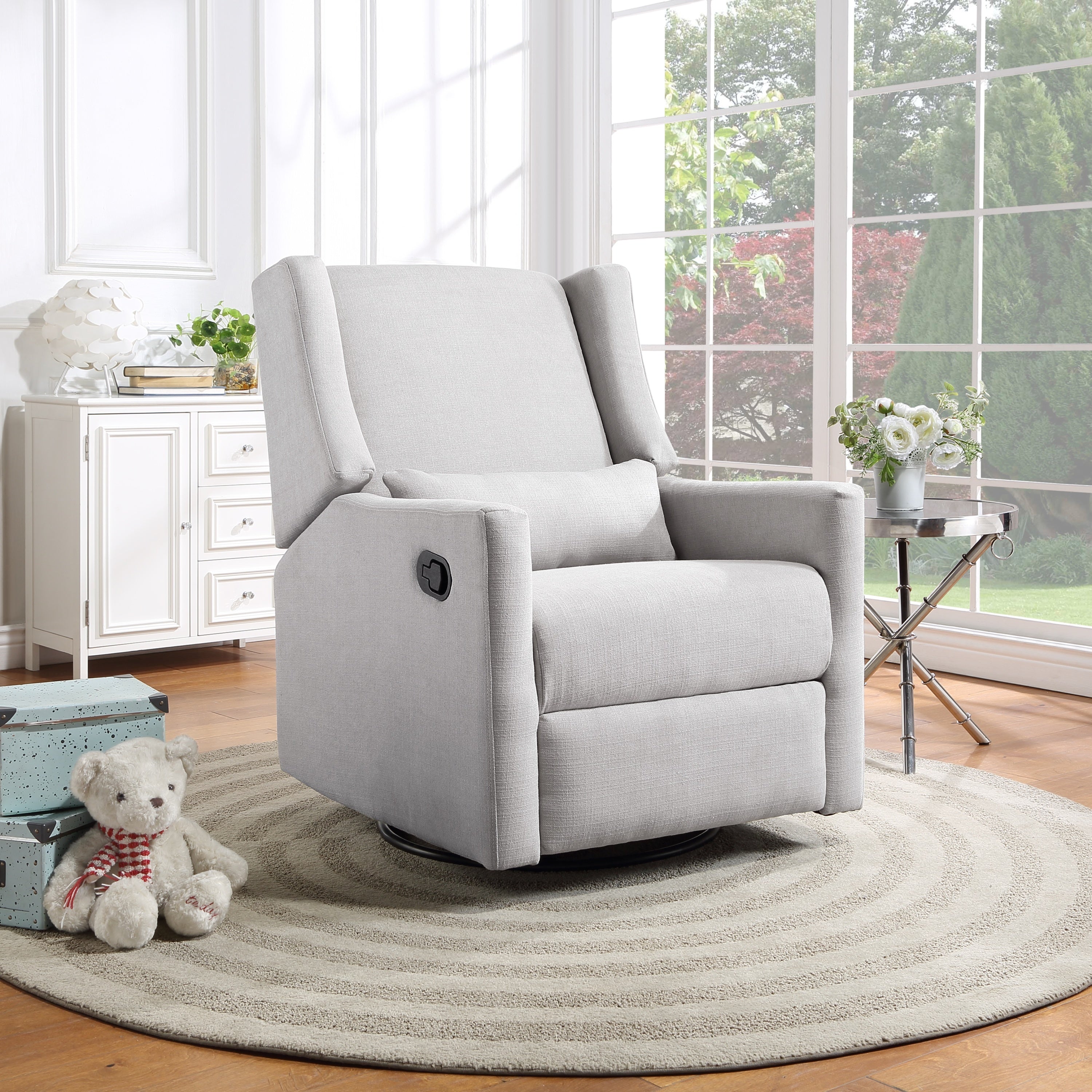 Swivel Glider Recliner with Pillow Blanco Fabric