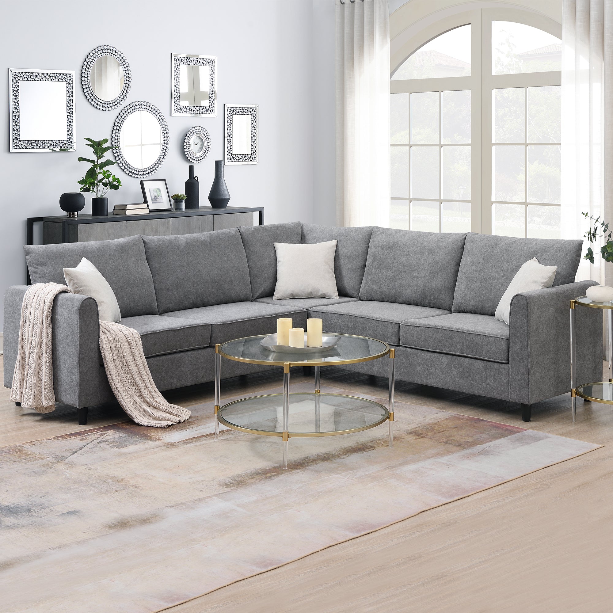 Modern Upholstered Living Room Sectional Sofa / L Shape Furniture Couch