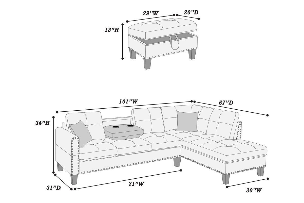 3-PCS Sectional Sofa Set LAF Sofa