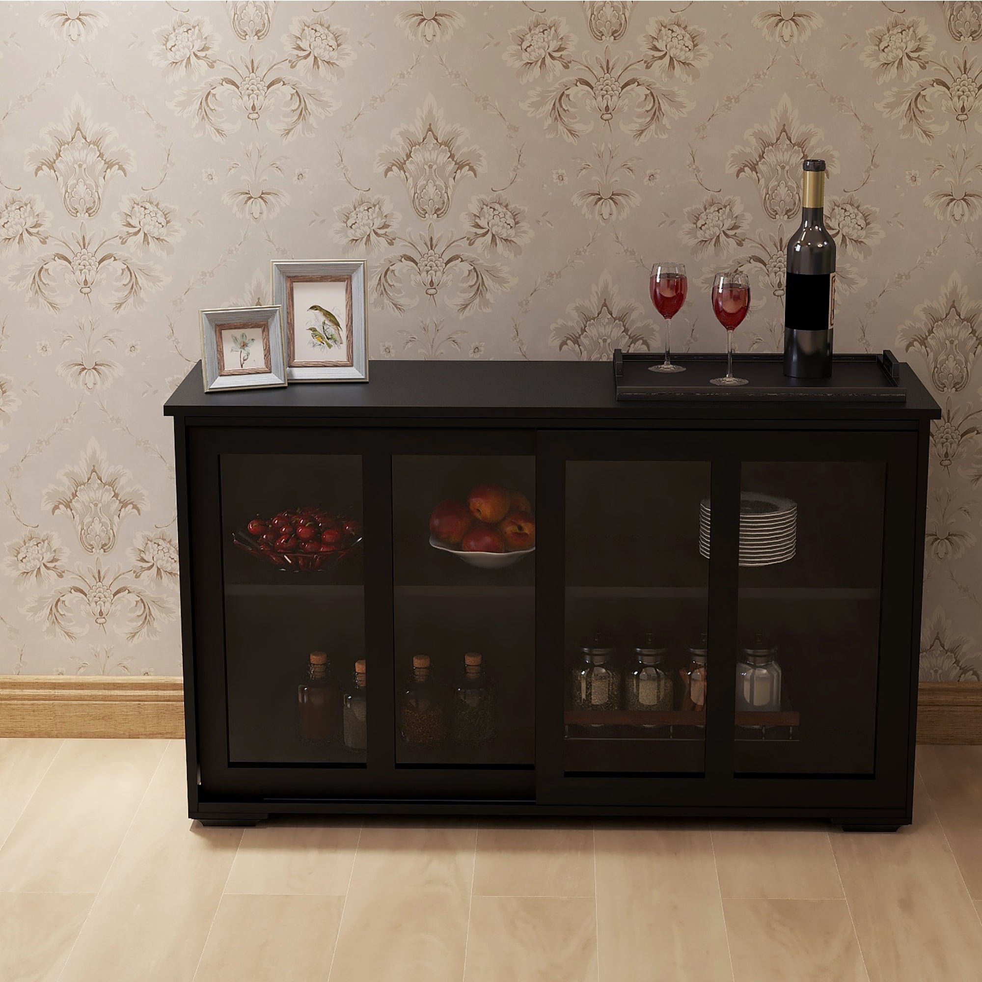 Kitchen Storage Stand Cupboard With Glass Door