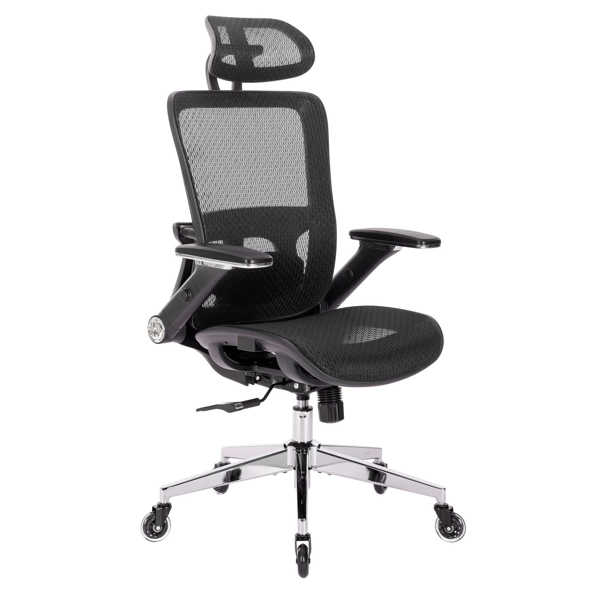 Black Ergonomic Mesh Office Chair, High Back - Adjustable Headrest with Flip-Up Arms, Tilt and lock Function, Lumbar Support and blade Wheels