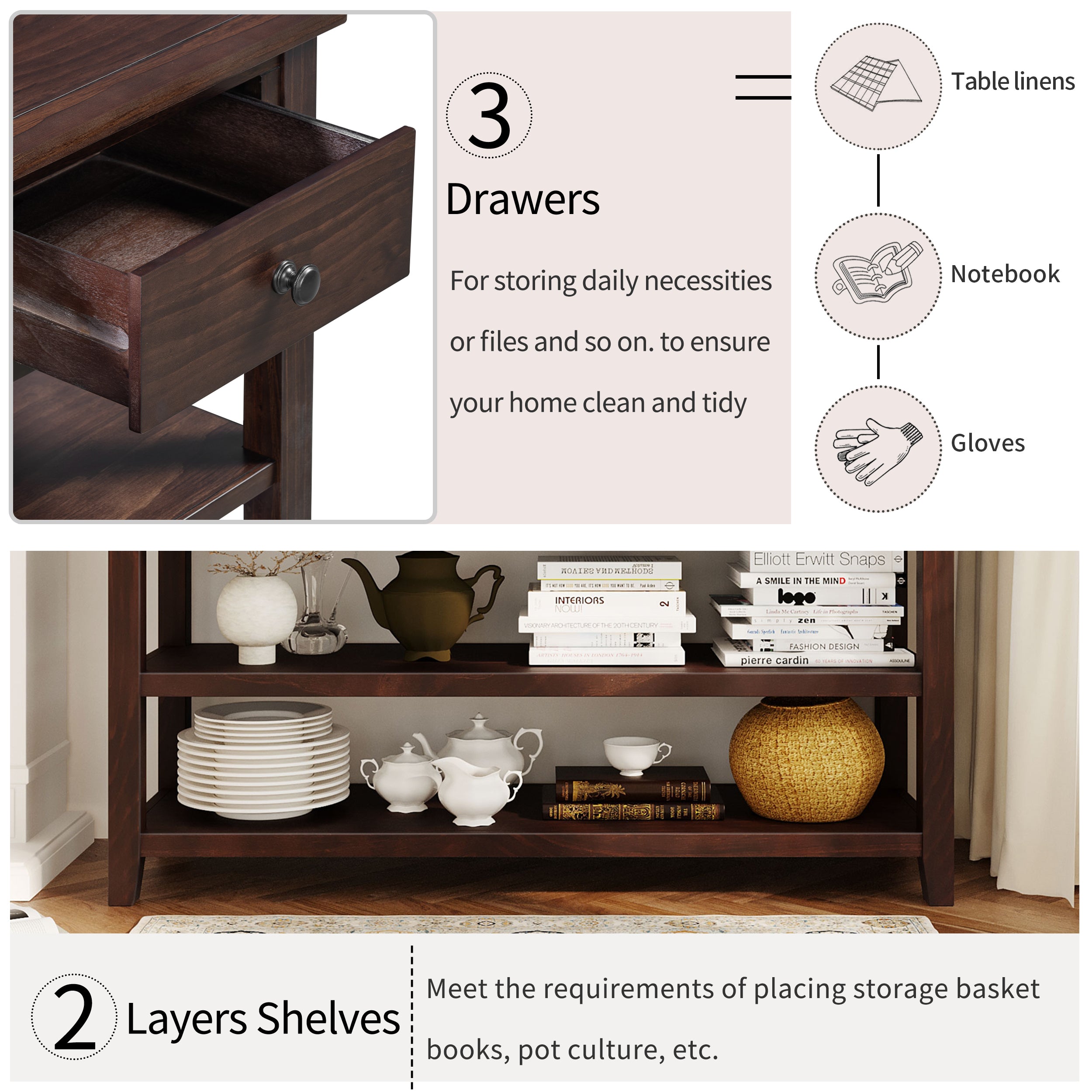 Retro Design Console Table with Two Open Shelves