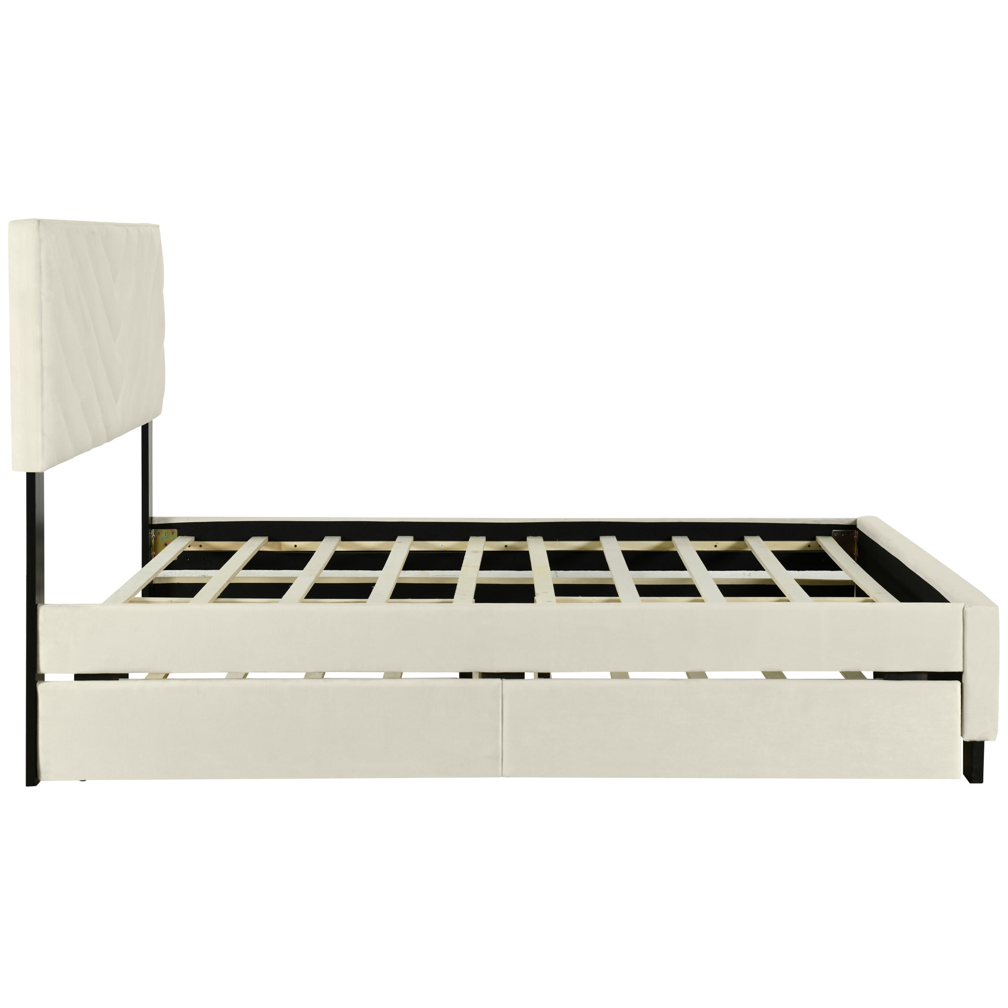 Queen Size Upholstered Platform Bed with Twill Headboard