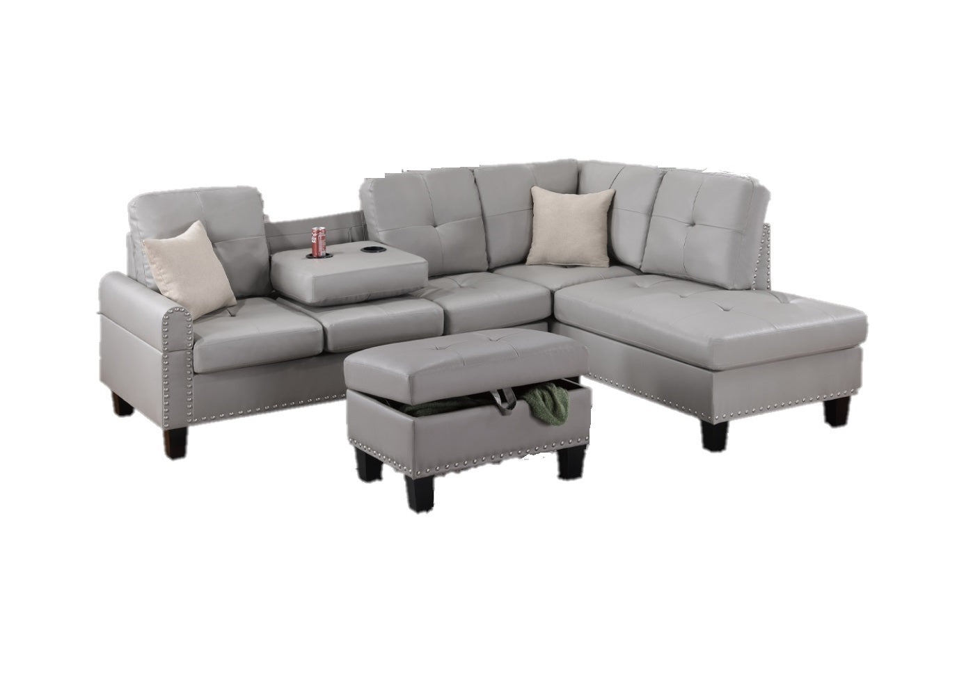 Faux Leather Living Room Furniture 3-PCS Sectional Sofa Set