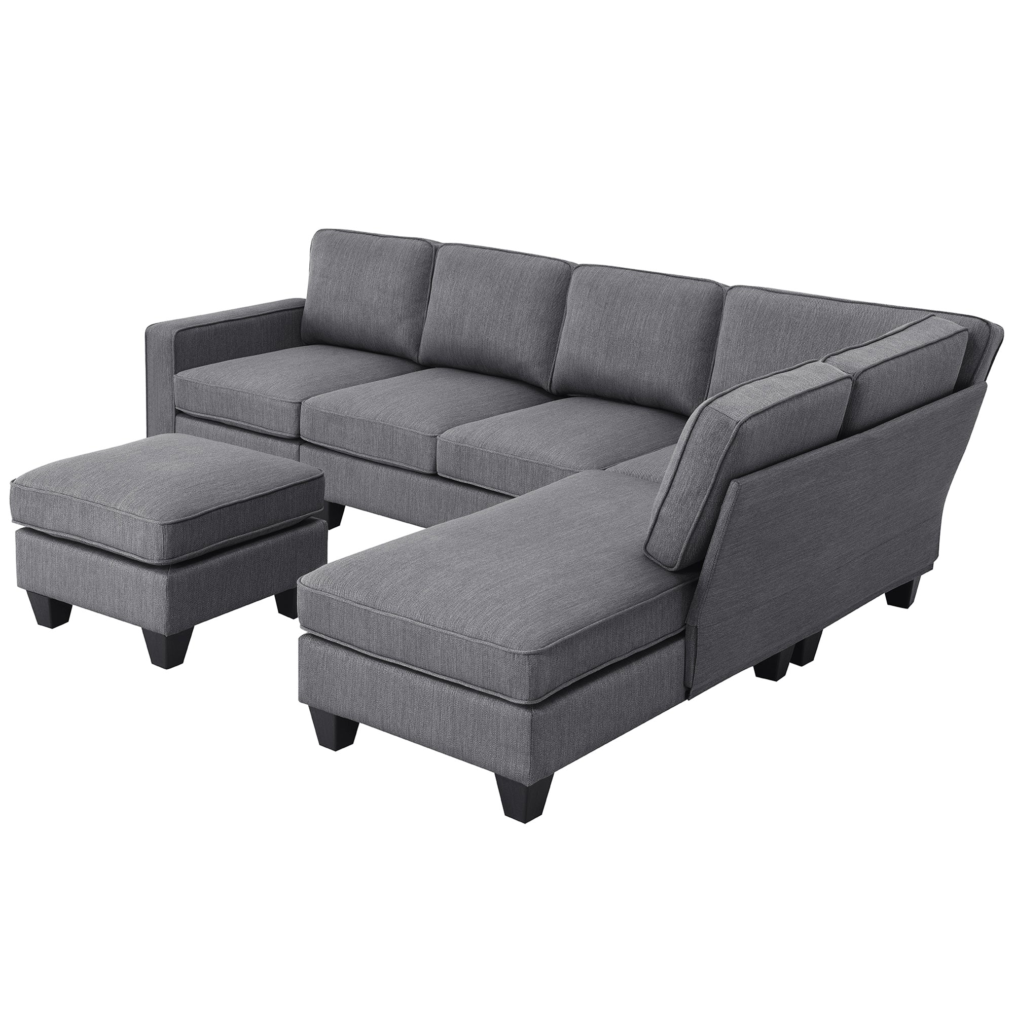 104.3*78.7" Modern L-shaped Sectional Sofa,7-seat Linen Fabric Couch Set with Chaise Lounge and Convertible Ottoman