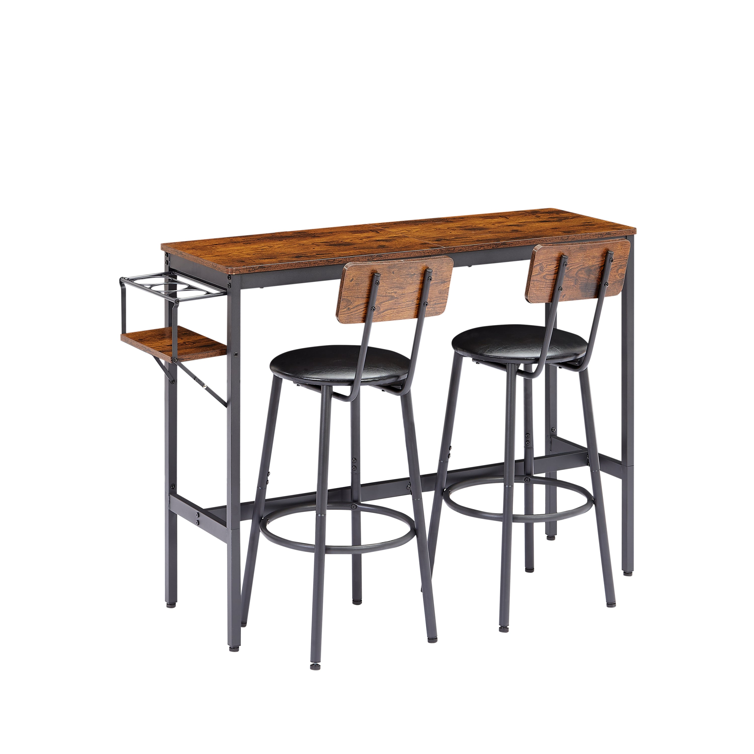 Bar Table Set with wine bottle storage rack. 47.24'' L x 15.75'' W x 35.43'' H.